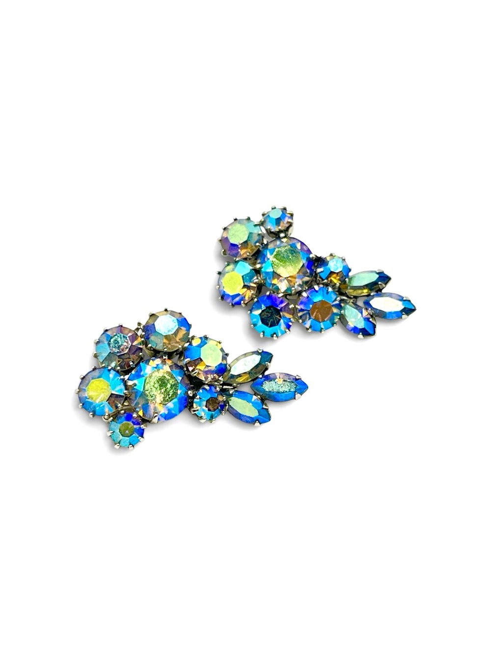 Sherman Peacock Aurora Borealis Clip Earrings